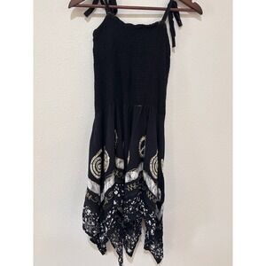 Fashion Terminal Black Smocked Handkerchief Hem Boho/Fairy Dress Free Size